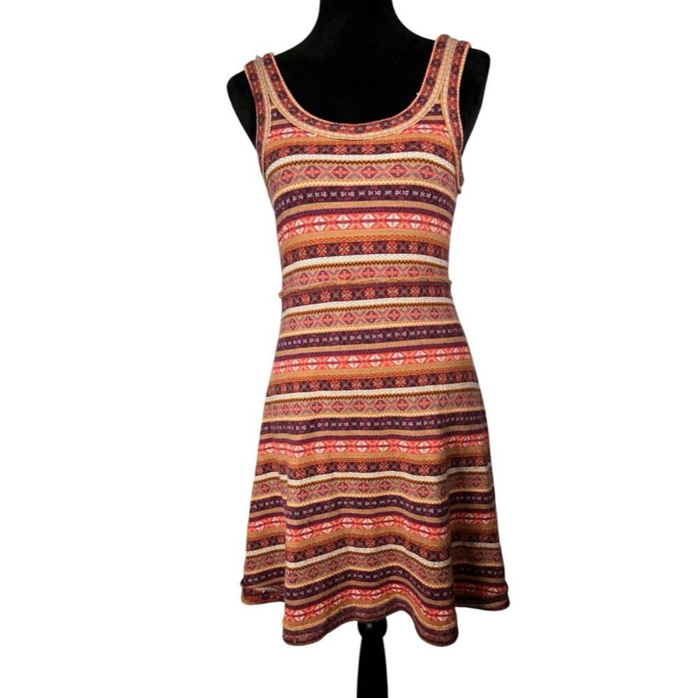 Free People Sleeveless Knit Dress Striped Nordic Boho festival retro Orange Red